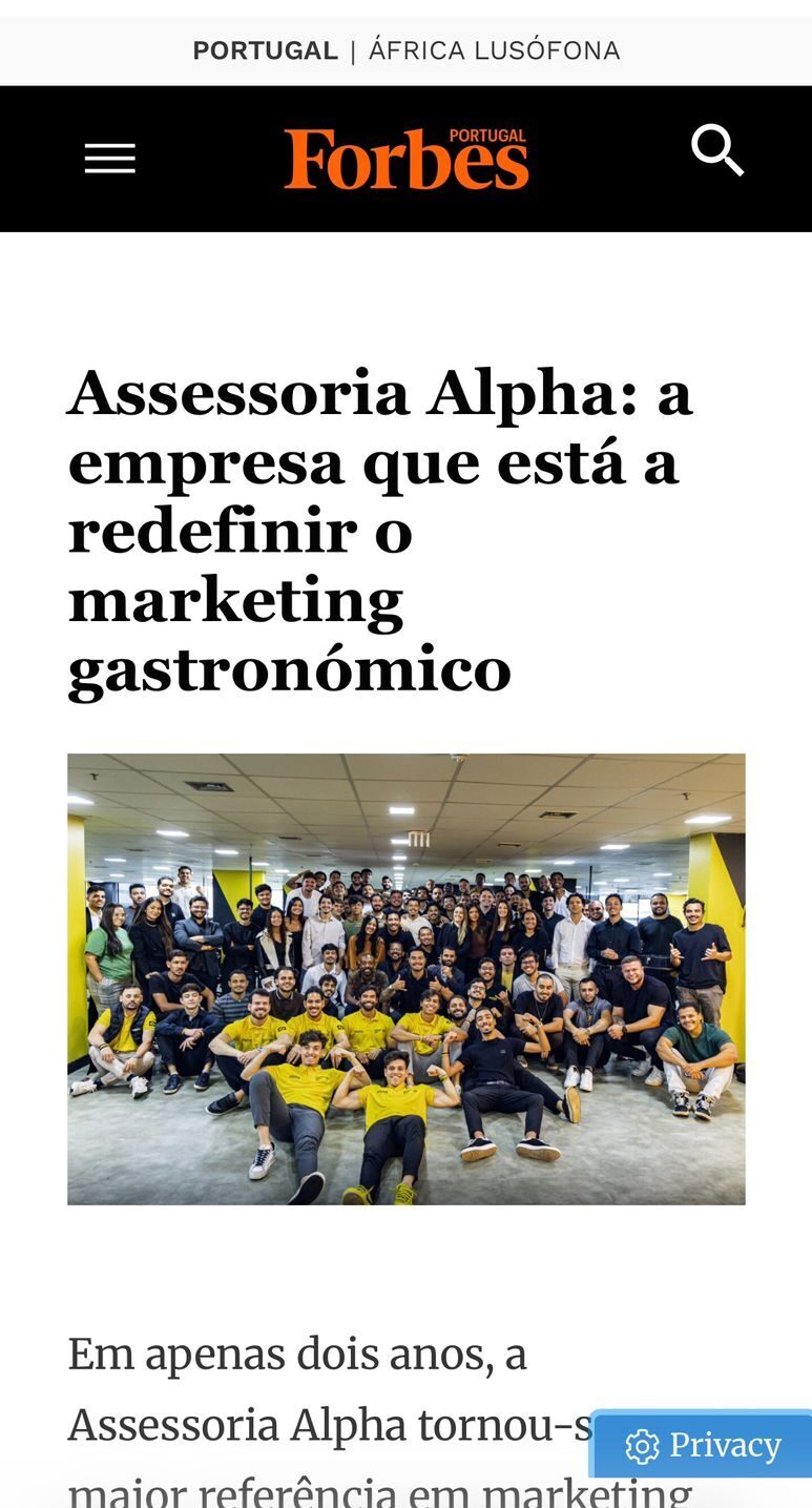 Forbes Portugal sobre a Alpha Assessoria