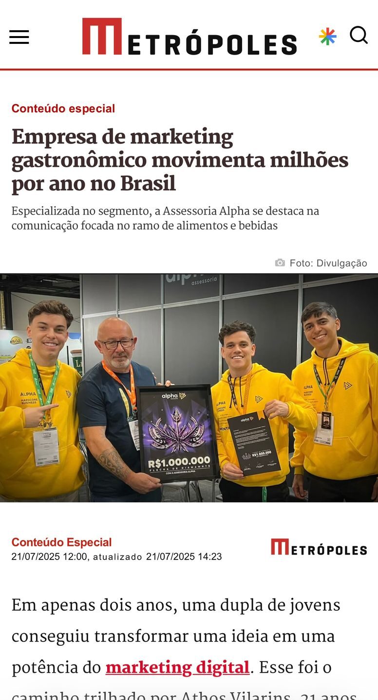 Metrópoles sobre a Alpha Assessoria