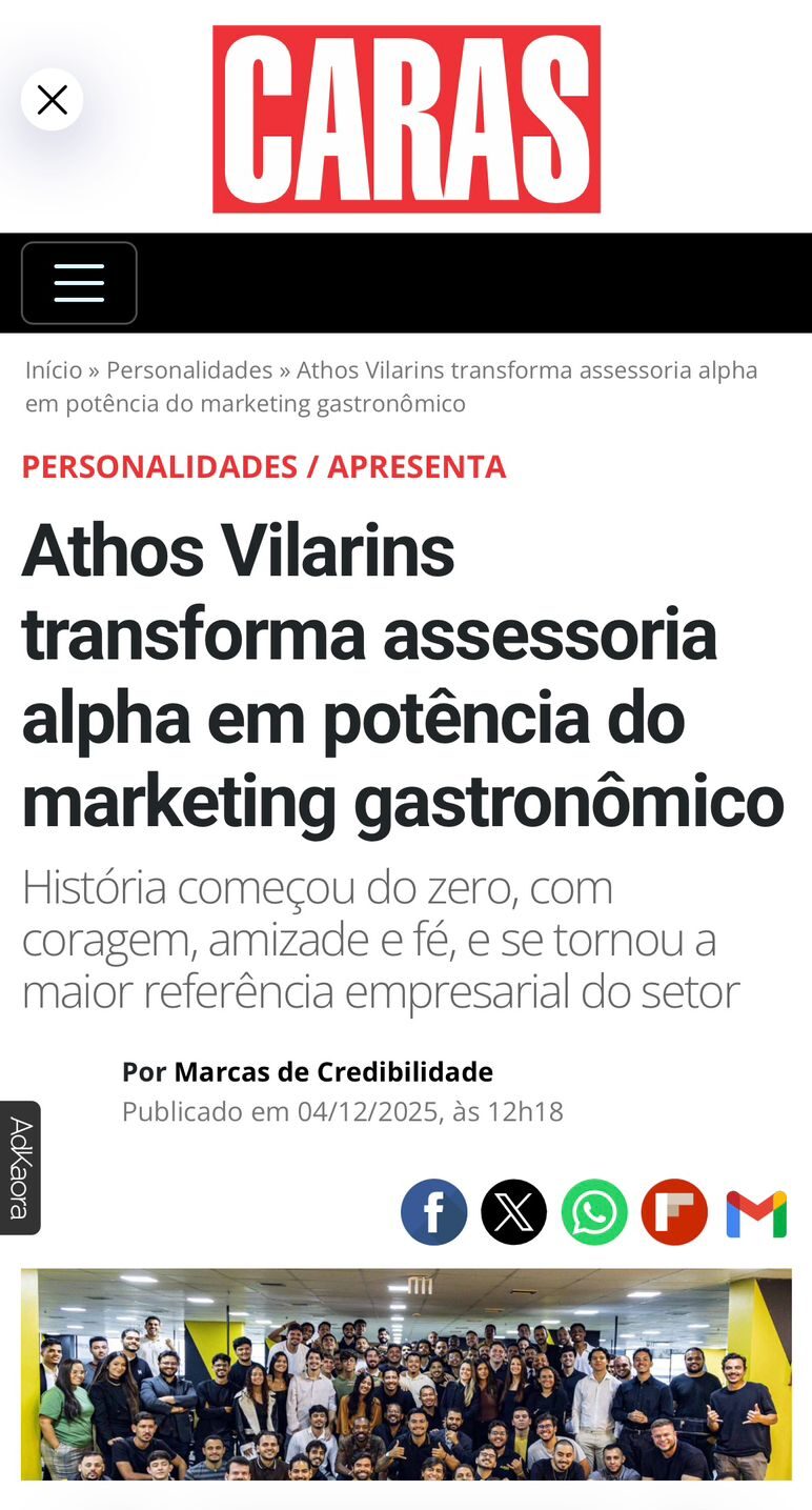 Caras Brasil sobre Athos Vilarins e a Alpha Assessoria